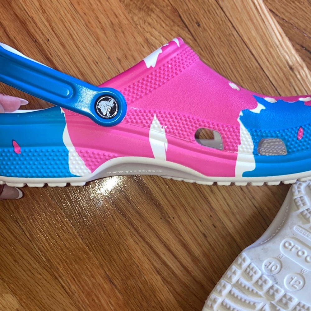 CROCS  Treasure Island , Pink, Blue, and White Camo Sandals